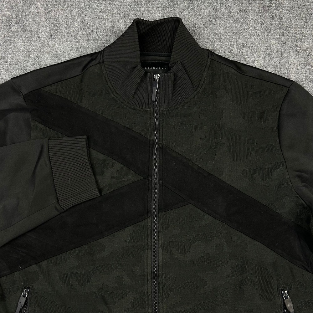Sean John Track Jacket Mens 2XL Black Camo Legacy Full Zip Streetwear Mock Neck